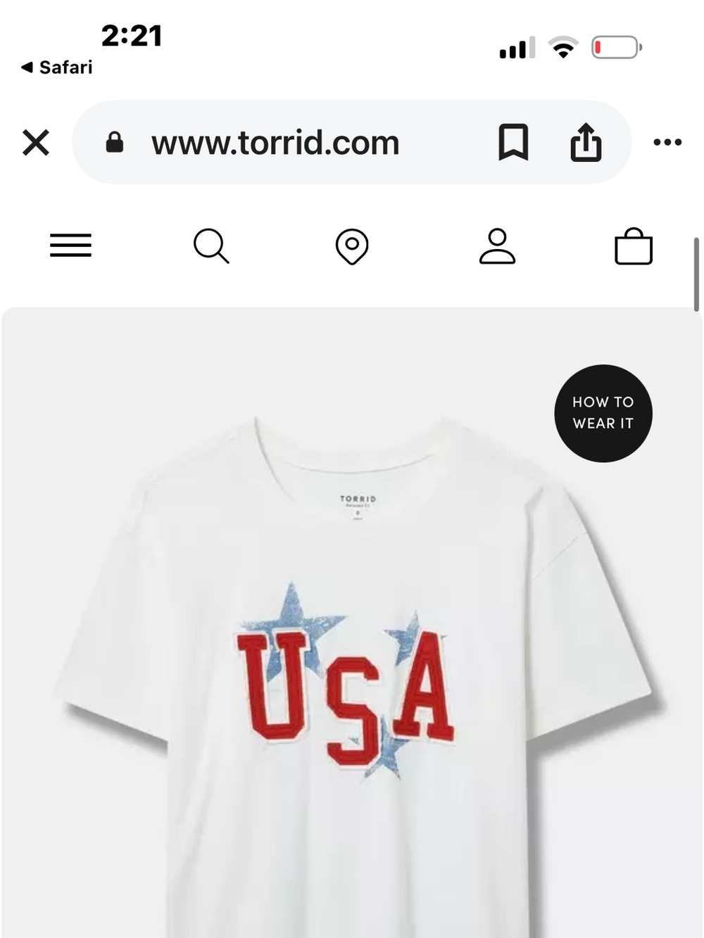 torrid White Tee with Red USA Letters & Blue Stars 1x new